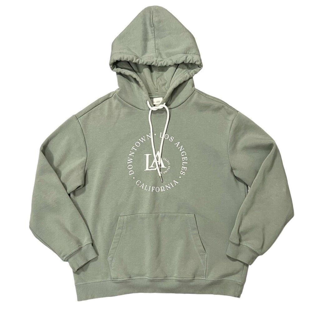 H&M Green Downtown Los Angeles California Pullover Hoodie Sweatshirt Women's MED